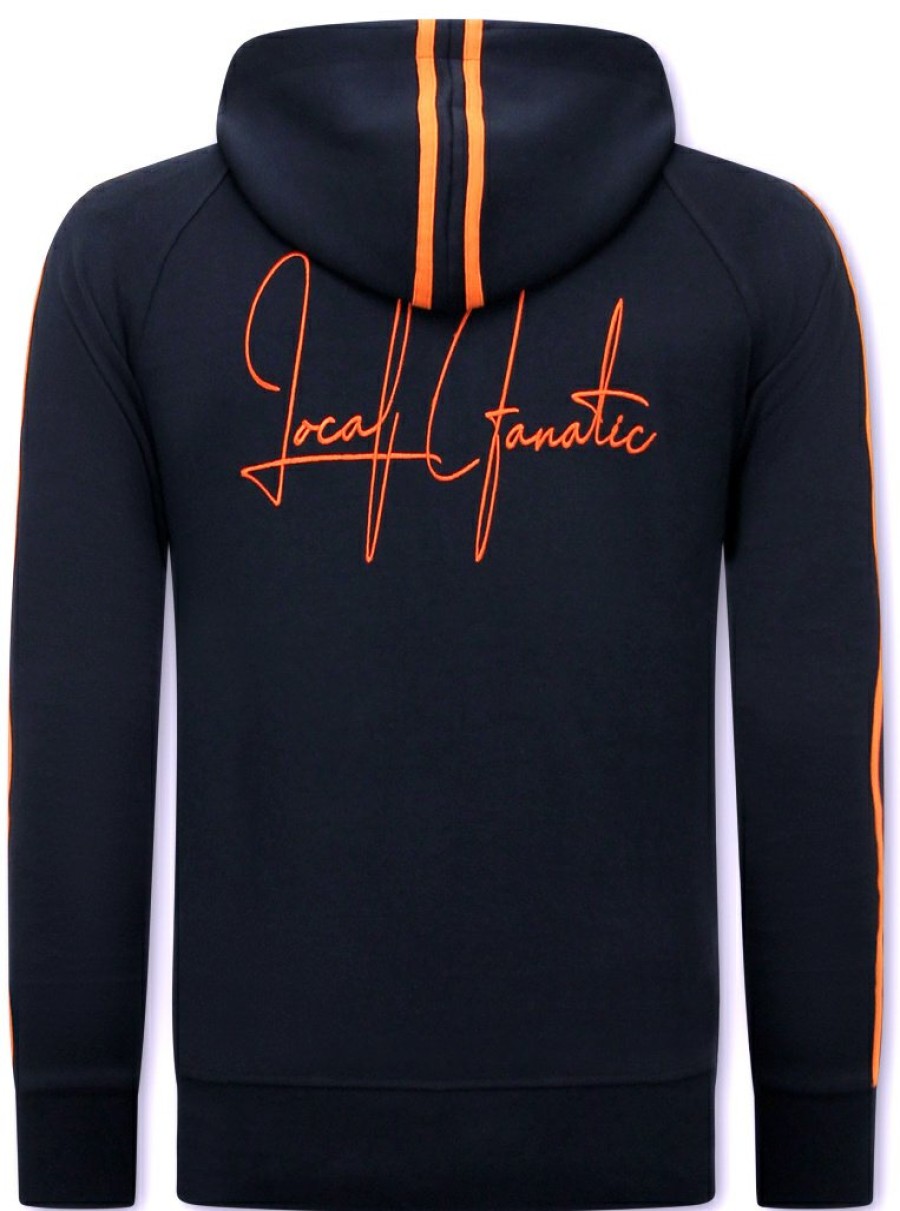 Sudaderas local fanatic | Hombres Con Capucha -Double Striped - Azul / Naranja