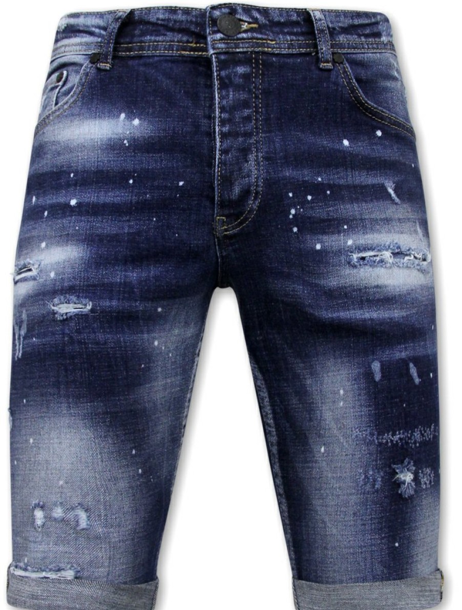 Pantalones Cortos local fanatic | Designer Shorts With Paint Splatter - Slim Fit -1072- Azul