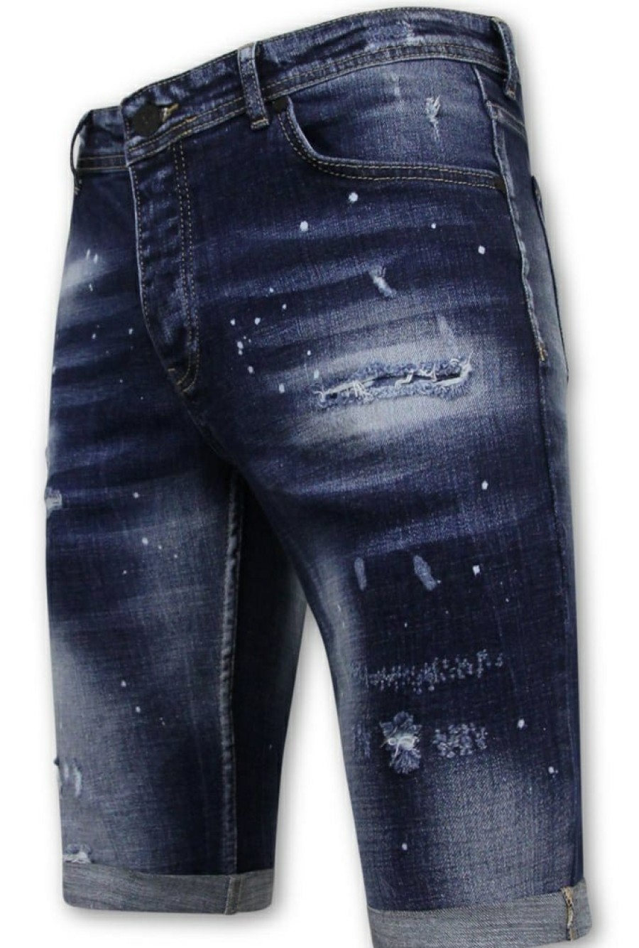 Pantalones Cortos local fanatic | Designer Shorts With Paint Splatter - Slim Fit -1072- Azul