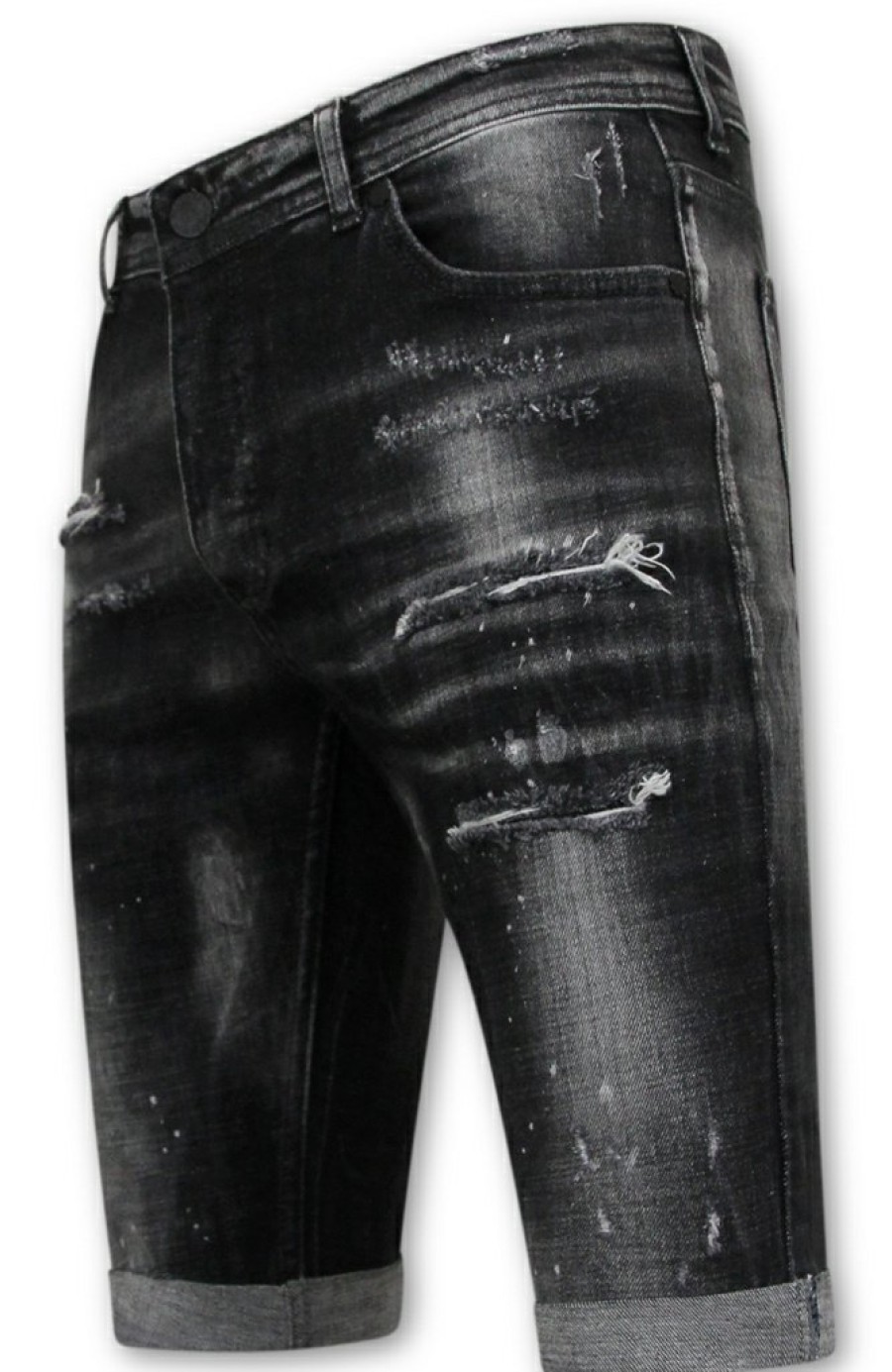 Pantalones Cortos local fanatic | Paint Splatter Destroy Shorts Stonewash - Slim Fit -1084- Negro