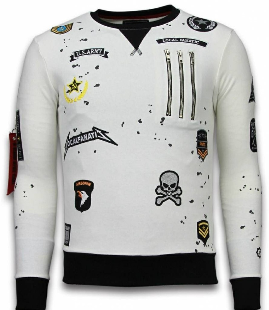 Sudaderas local fanatic | Sudadera Hombre Bordado - Airborne - Blanco