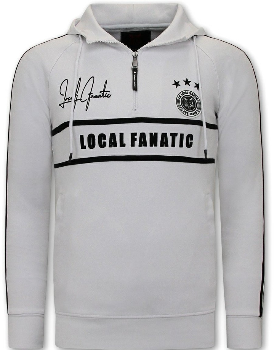 Sudaderas local fanatic | Hombres Con Capucha -Double Striped - Blanco / Azul