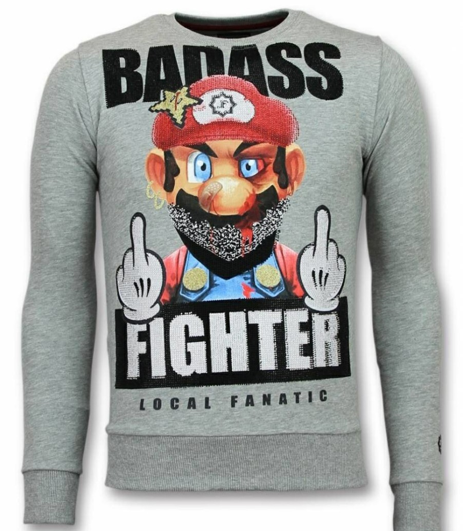 Sudaderas local fanatic | Sudadera Hombre - Badass Fighter - Gris