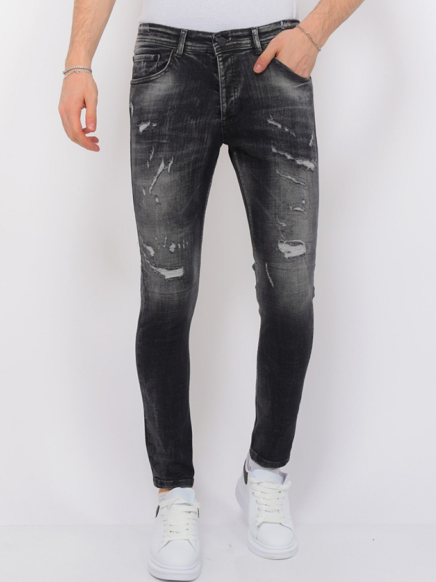 Vaqueros local fanatic | Destroyed Jeanswith Paint Hombre - Slim Fit -1086- Negro