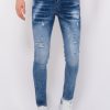 Vaqueros local fanatic | Paint Splatter Ripped Jeans Hombre - Slim Fit -1079- Azul