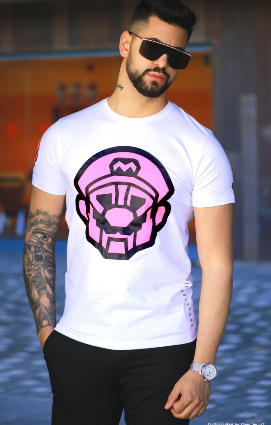 Camisetas local fanatic | Camiseta Hombre - Mario Neon - Blanco