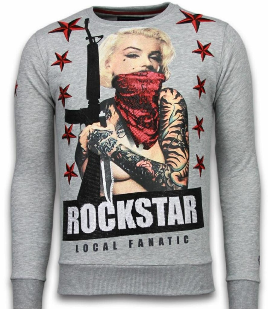 Sudaderas local fanatic | Sudadera Hombre - Marilyn Rockstar - Gris