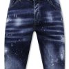 Pantalones Cortos local fanatic | Men'S Paint Splatter Stonewashed Short - Slim Fit -1077- Azul