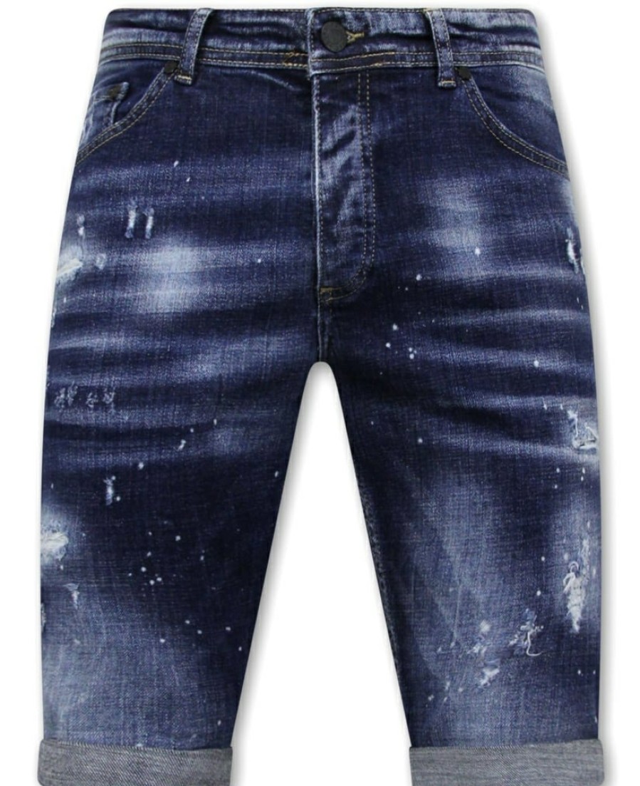 Pantalones Cortos local fanatic | Men'S Paint Splatter Stonewashed Short - Slim Fit -1077- Azul