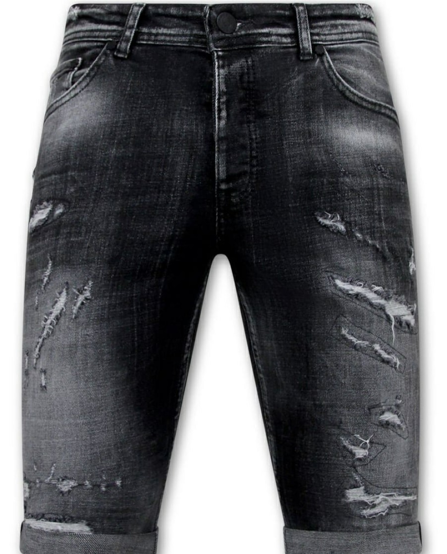 Pantalones Cortos local fanatic | Destroyed Shorts With Paint Splatter - Slim Fit -1086- Negro